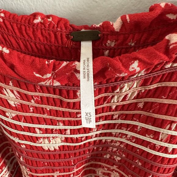 Free People Color My World Jumpsuit Red White Floral Wide Flare Size XS Coastal - Picture 14 of 16